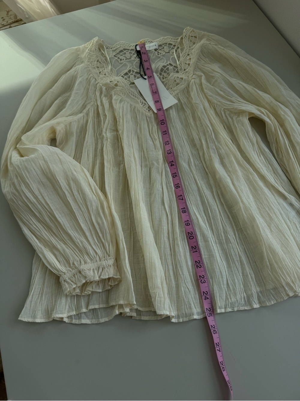 NWT Zara ZW Collection Embroidered Crinkle Blouse Ecru M - Picture 9 of 12